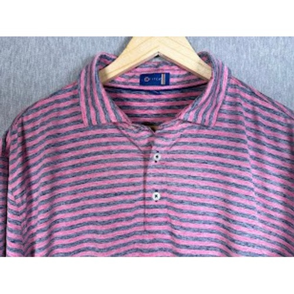 Stitch Golf Mens XL Polo Shirt Pink Navy Blue Striped Performance Short Sleeve